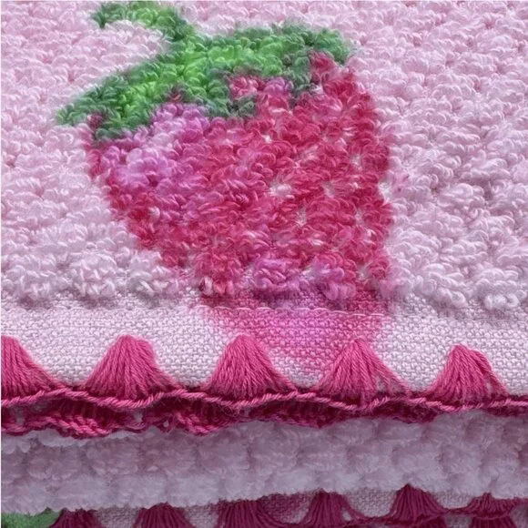6pc Nicole Miller Pink Strawberry Bath Hand Fingertip Towel Set Textured Summer